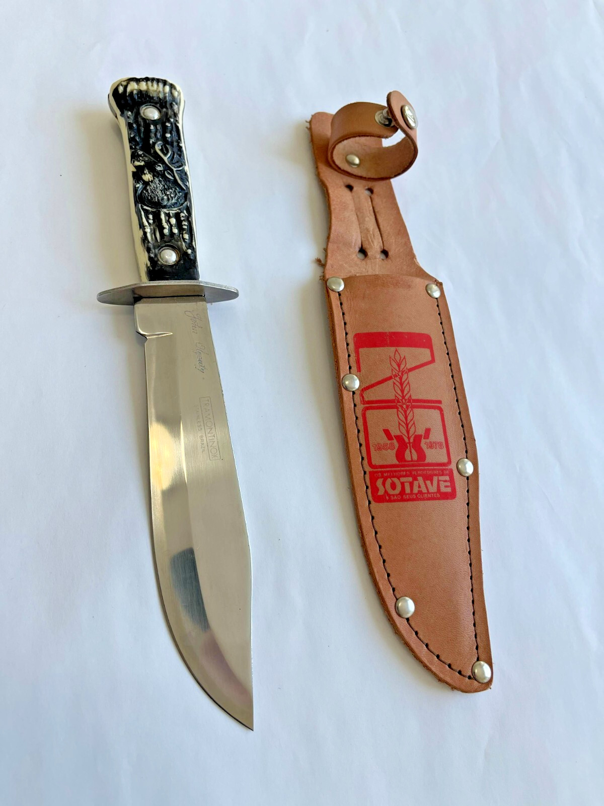 Vintage Tramontina SOTAVE Hunting Knife w/ Sheath, 9.3/4 in Excellent Cond