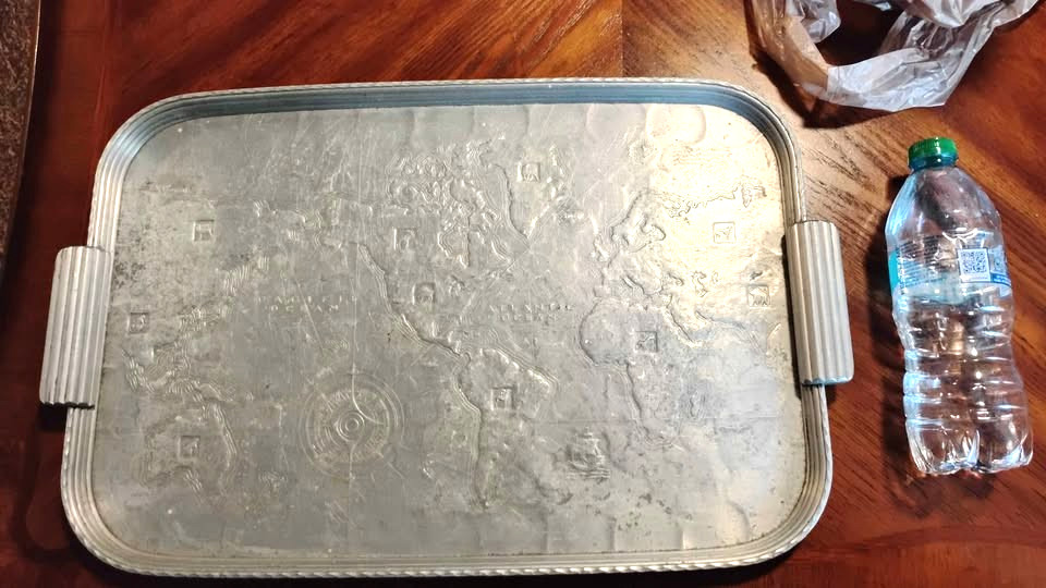 Rare Arthur Armour Hand Wrought Aluminum World Map Small Tray 18 1/4