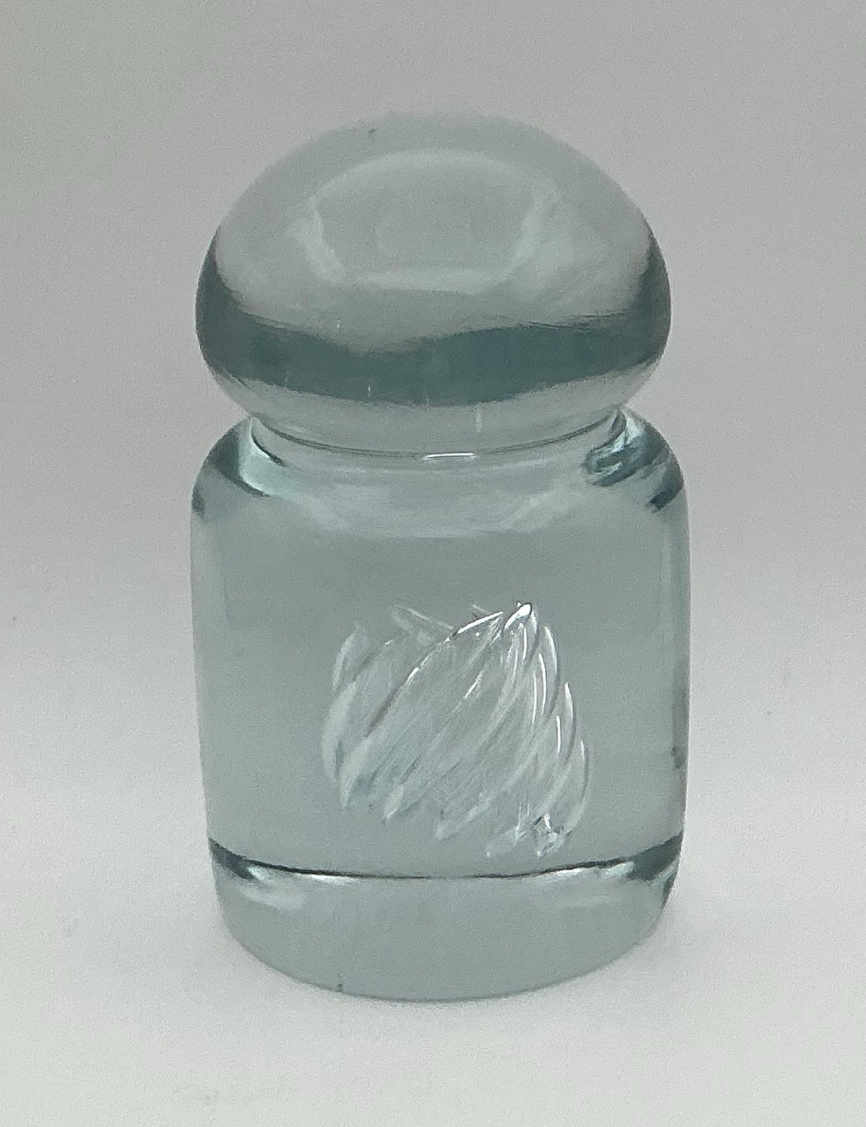 Blenko Style “Air Twist” Hand Blown Art Glass Paperweight Light Blue Tint 1960s