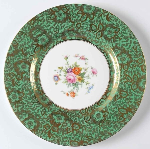 Minton Brocade Green Dinner Plate ~ 10 5/8” ~ 7 Available Minton Brocade Green Dinner Plate ~ 10 5/8” ~ 7 Available