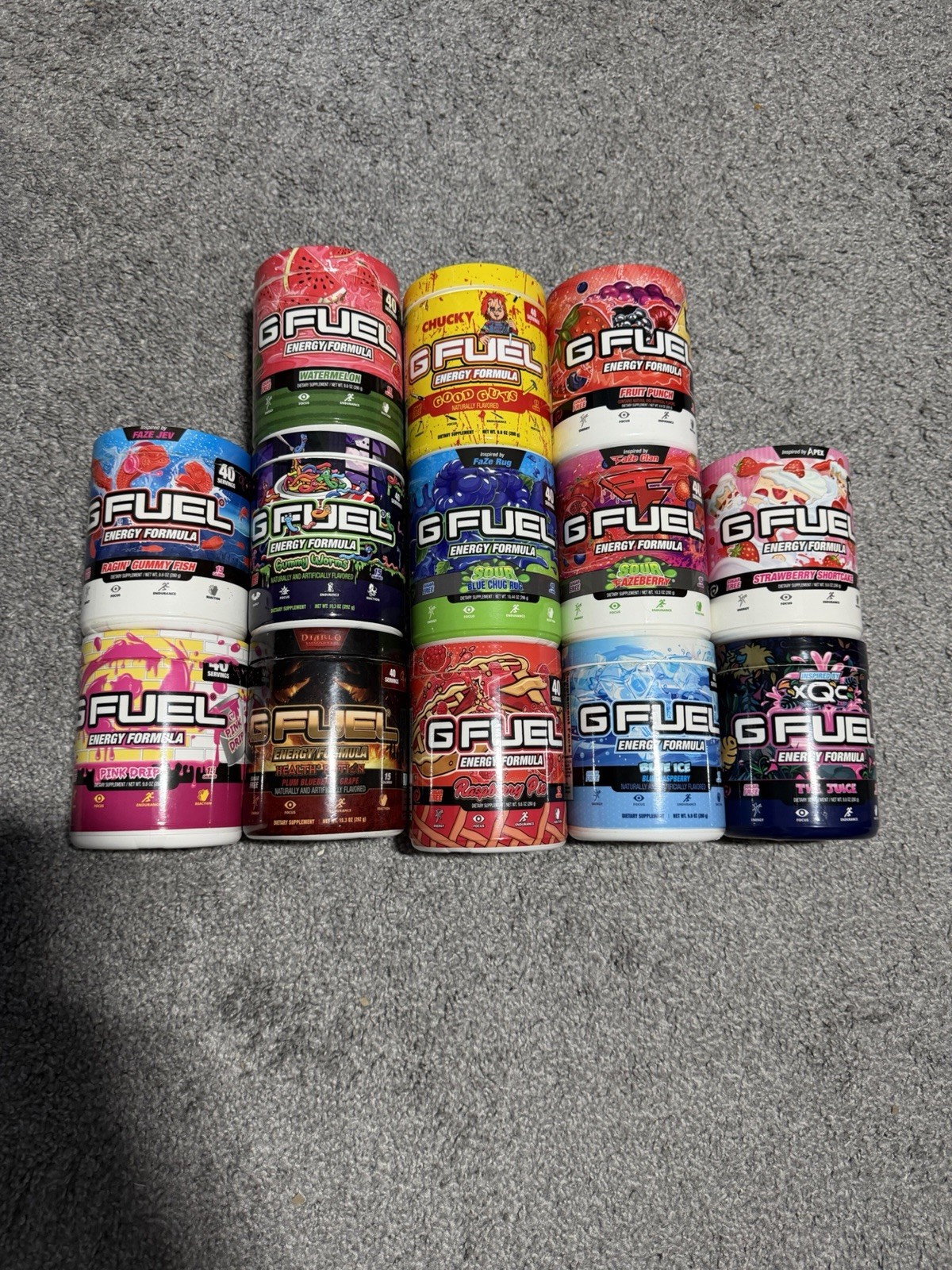 Lot of 13 Empty G Fuel Tubs - RARE Discontinued OG Flavors Collectors Display