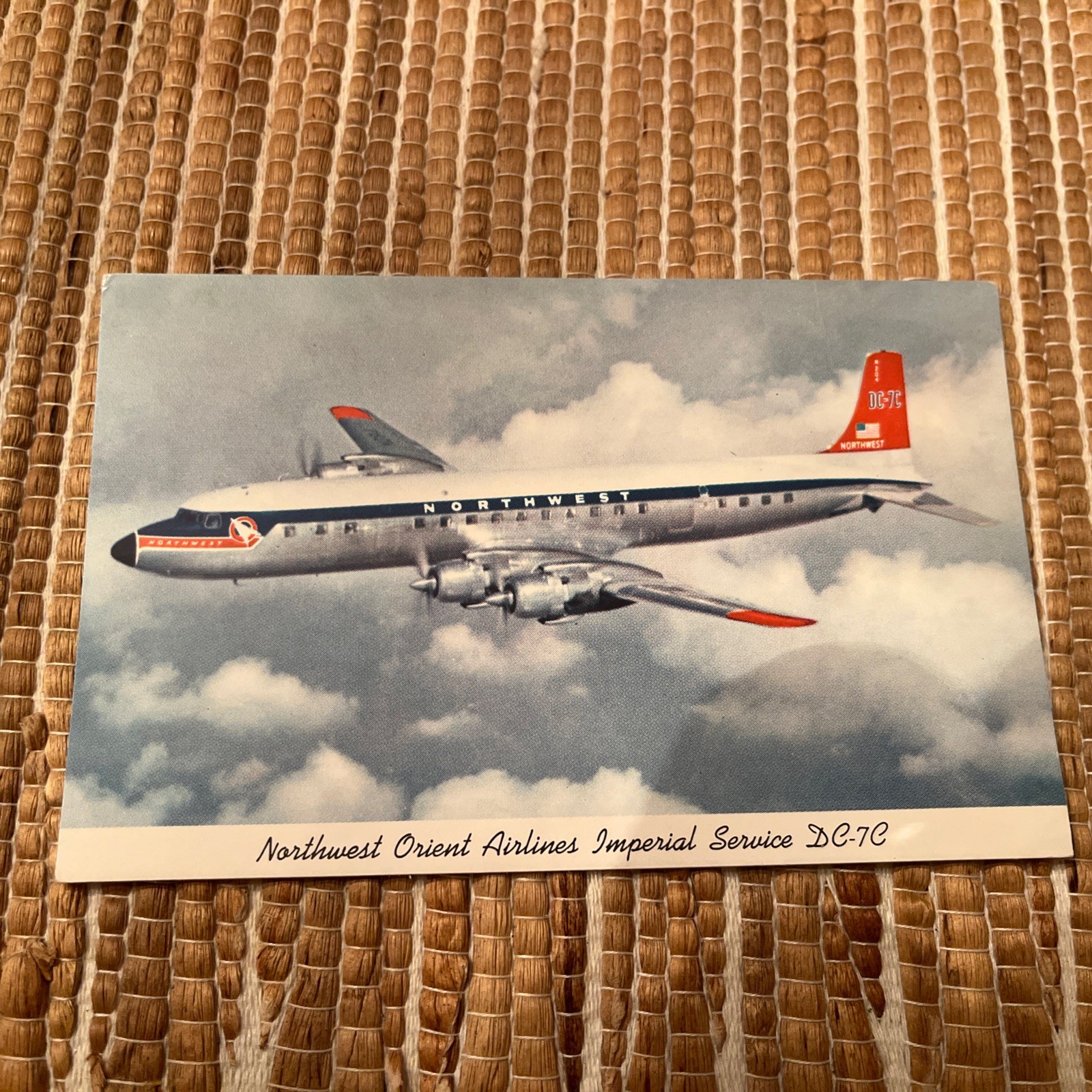 Vintage 1950s Northwest airlines DC-7C orient imperial service postcard