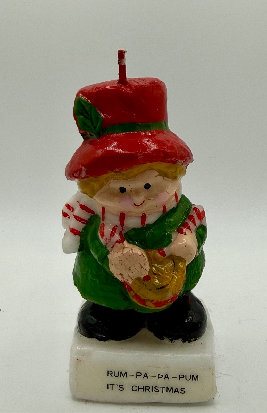 Vintage 1980s Little Drummer Boy Christmas Figural Wax Candle 4.5”