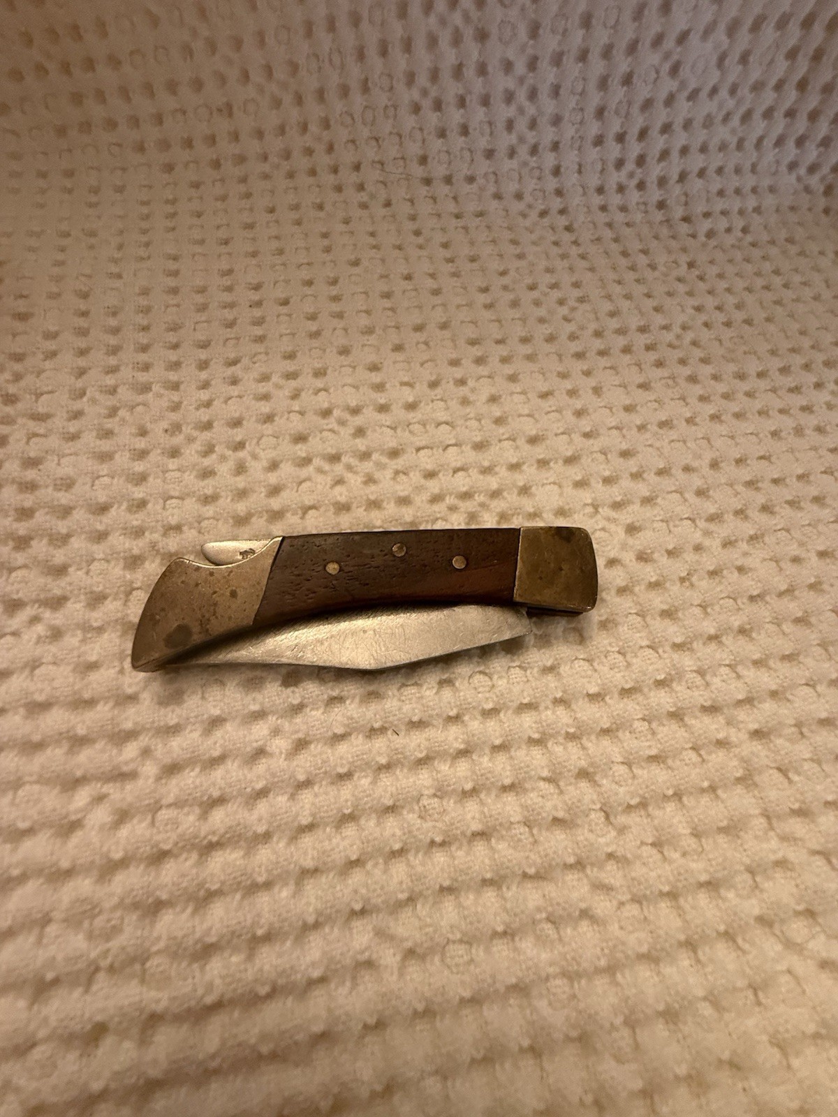 VTG 5” Stainless Steel Blade Pocket Knife Made In Pakistan Wood Brass Handle MCM