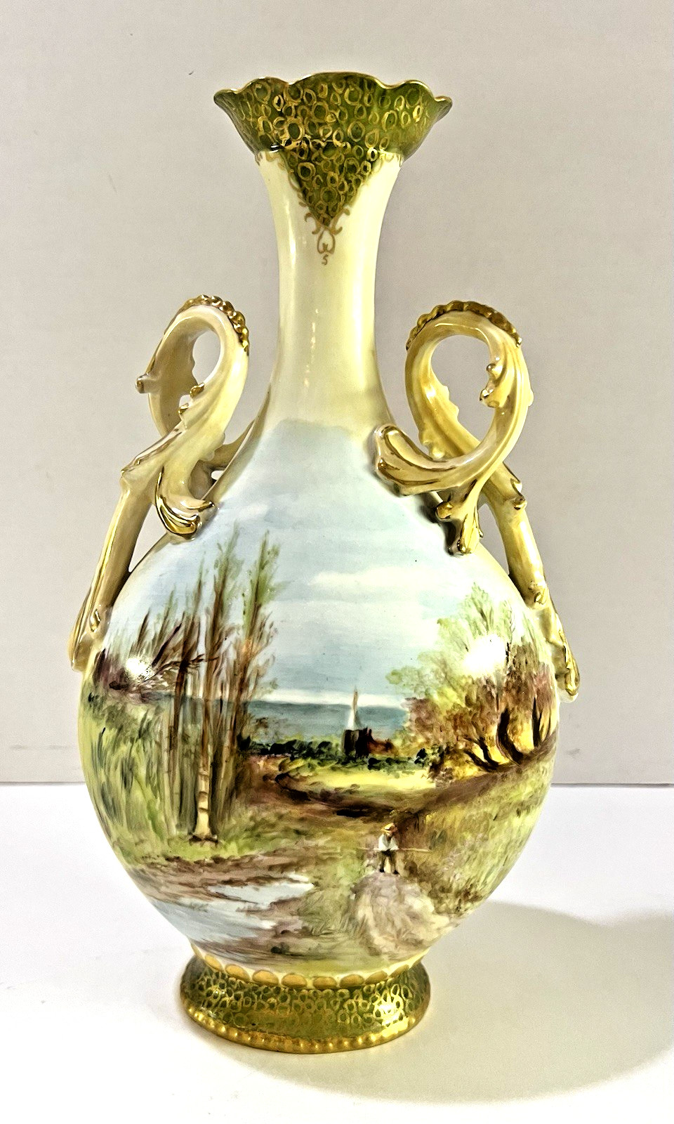 Antique Limoges France Porcelain Hand Painted Rose Floral Landscape Vase 12.75\