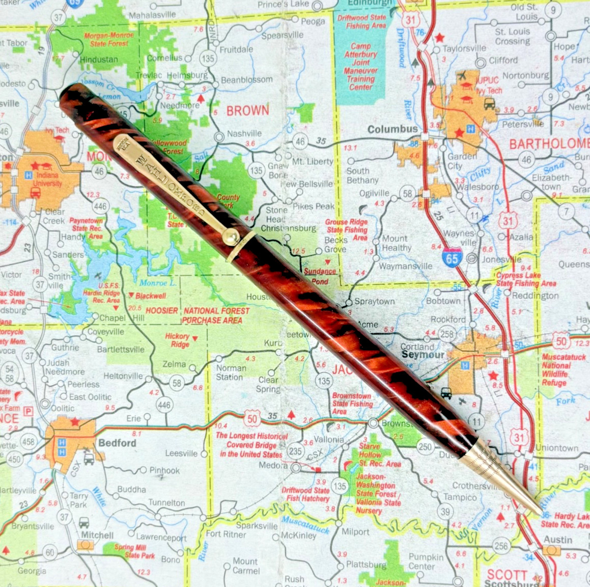 Vintage 1940s Wahl Oxford Red Marbled Twist Celluloid Mechanical Pencil