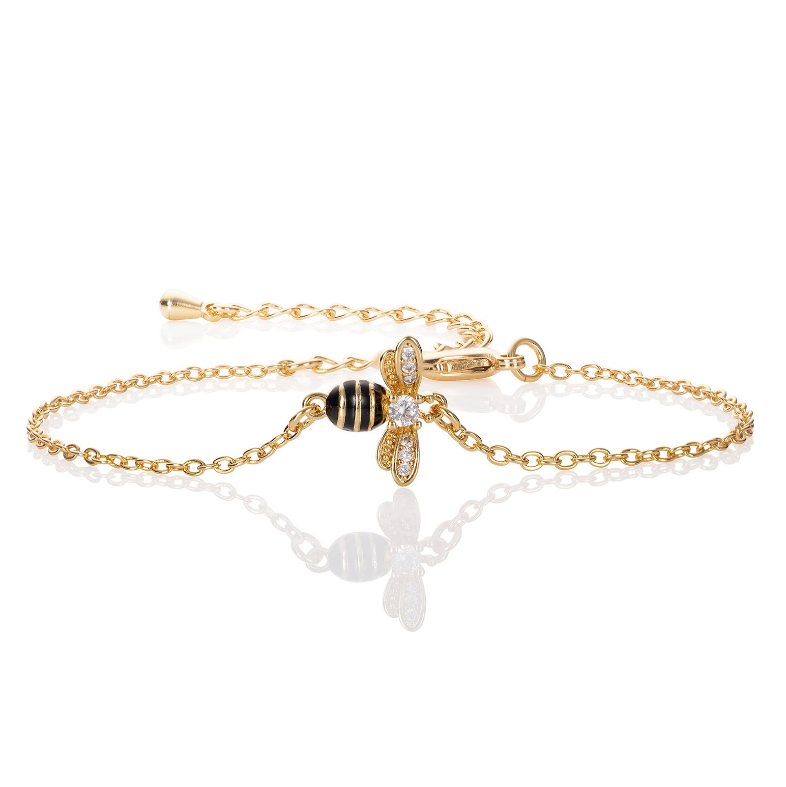 Namana Gold Bumble Bee Bracelet with Cubic Zirconia & Black Enamel, Gift Box
