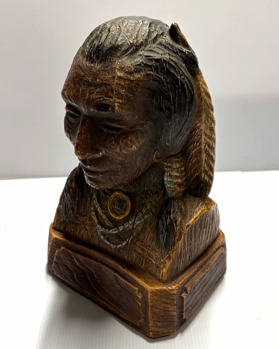 Antique Cigar Shop Countertop Chief Native American Bust Figurine Sculpture