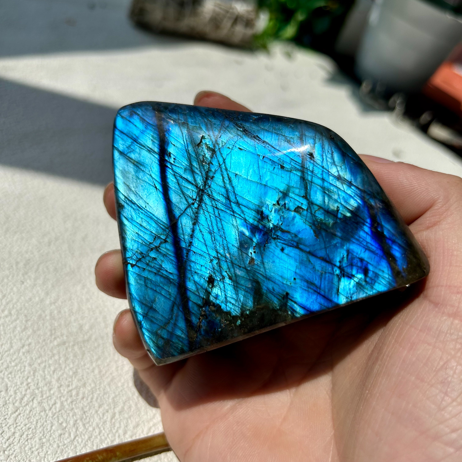 420g Natural Blue Flash Labradorite Quartz Crystal Freeform Healing 75th