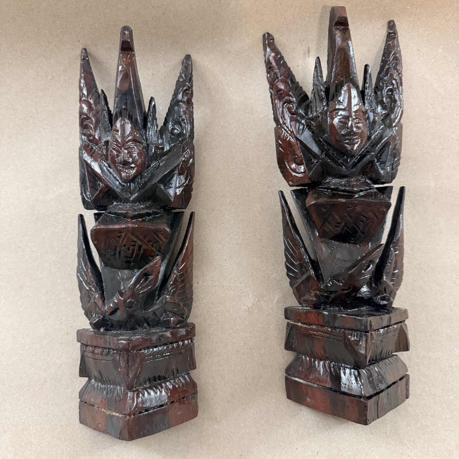 Vtg Pair Balinese Hand Carved Wood Sculptures Goddess Dewi Sri Tiki Totem 10