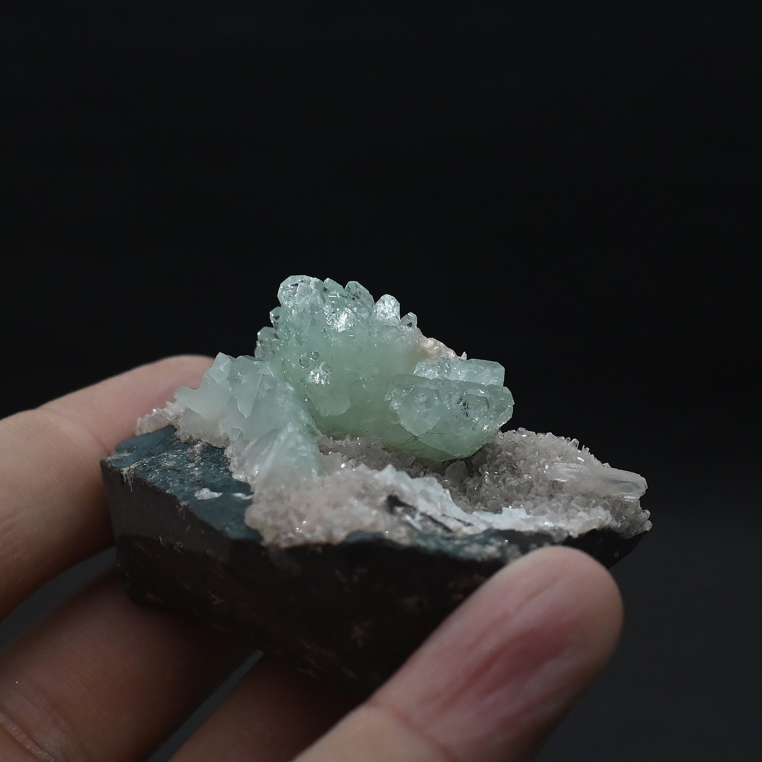 Pointed green Apophyllite on matrix  #4603