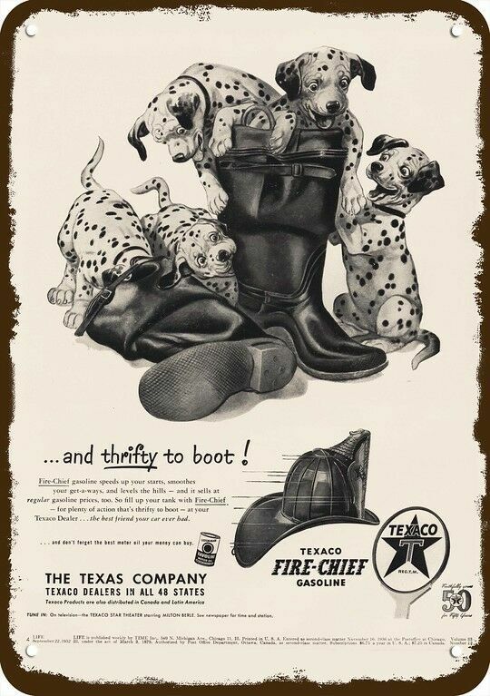 1952 Dalmatian Puppy Dogs TEXACO Gas Vintage-Look DECORATIVE REPLICA METAL SIGN