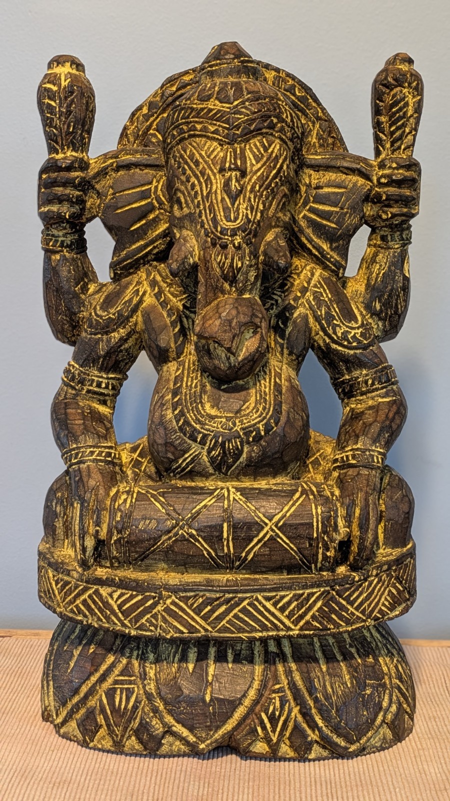 Striking Hand-Carved Wooden Ganesha Statue - 18\