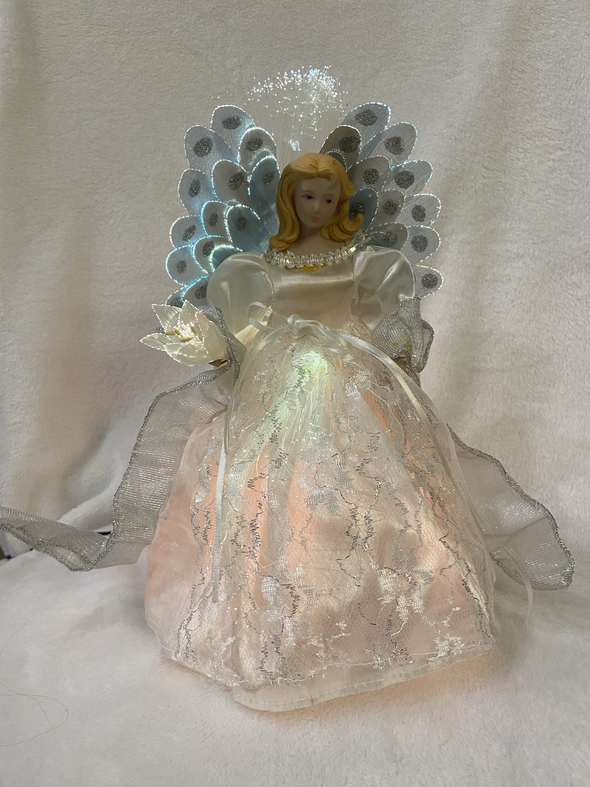Vtg 1990s Fiber Optic Angel Tabletop Christmas Lighted Color Changing Complete