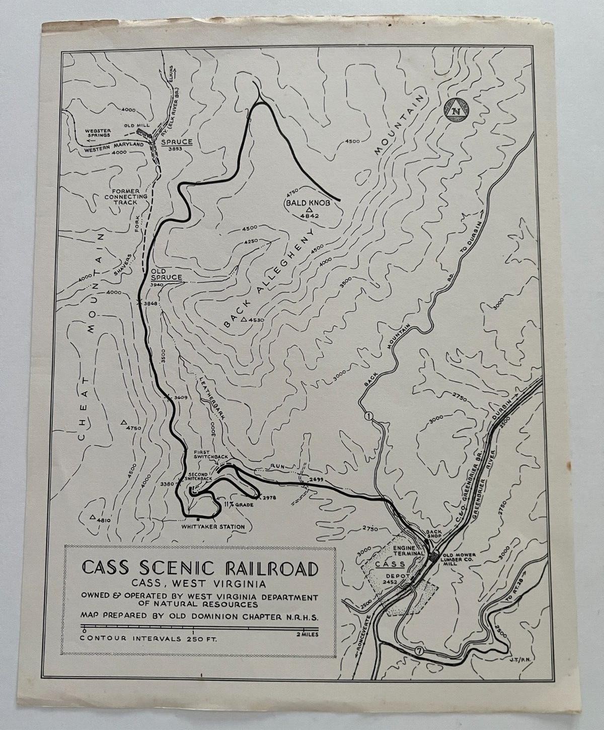 Cass West Virginia Scenic Railroad Map Old Dominion Chapter NRHS c: 1960's