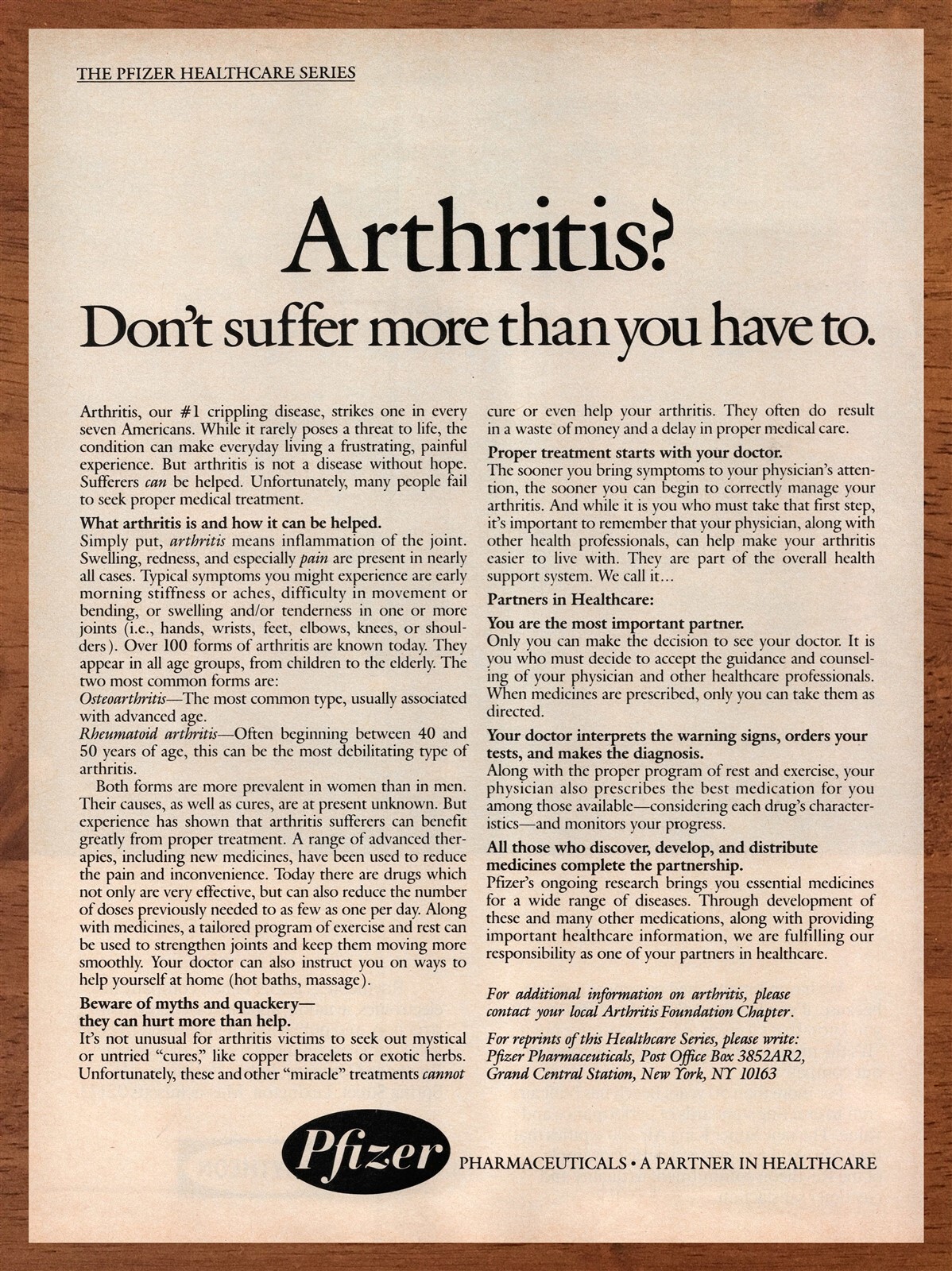 1984 Pfizer Pharmaceuticals Arthritis Vintage Print Ad/Poster Medical Health Art