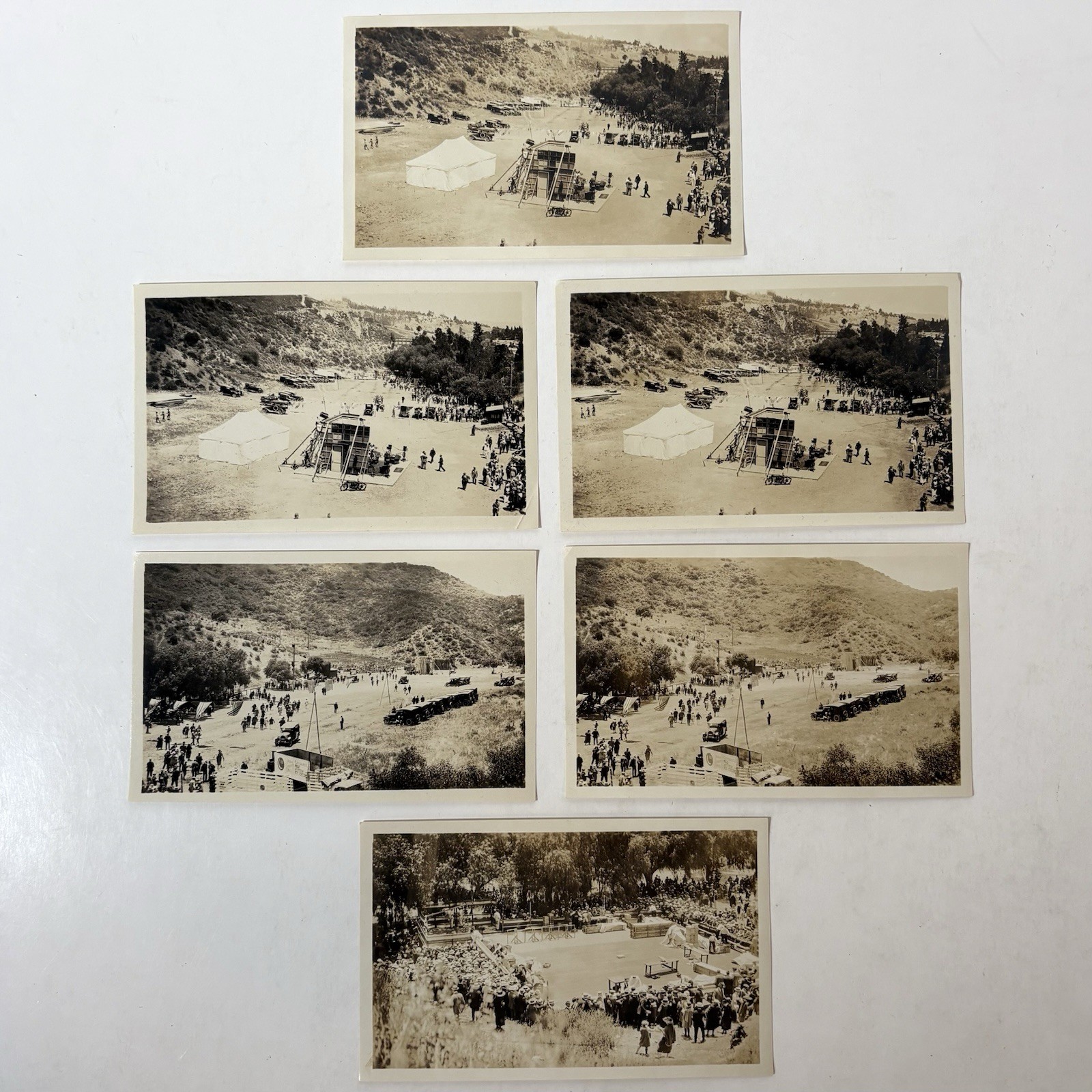 Antique Photos Lot Early Hollywood Movie Film Set CA Hills 1910s Cars Motorcycle