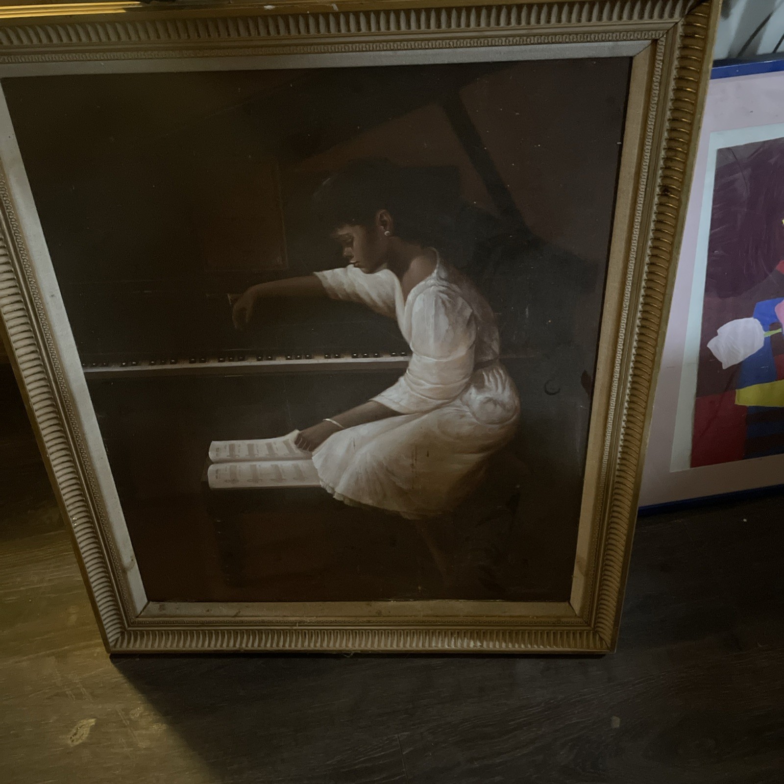 PARAGOL ORIGINAL OIL ON CANVAS AFRICAN AMERICAN WOMAN MUSICIAN ON PIANO PAINTING