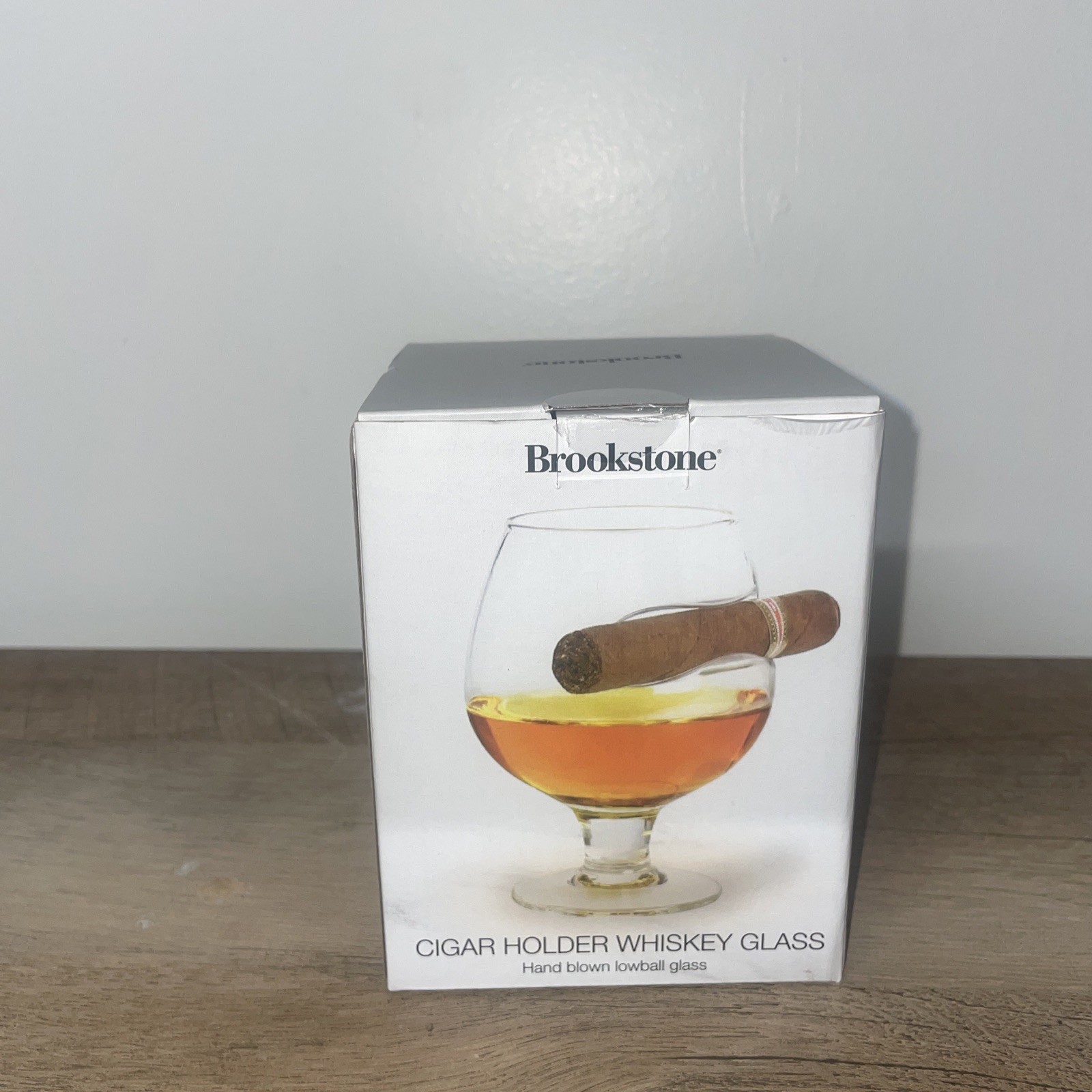 Brookstone Cigar Holder Whiskey Glass Hand Blown Lowball Glass 🥃