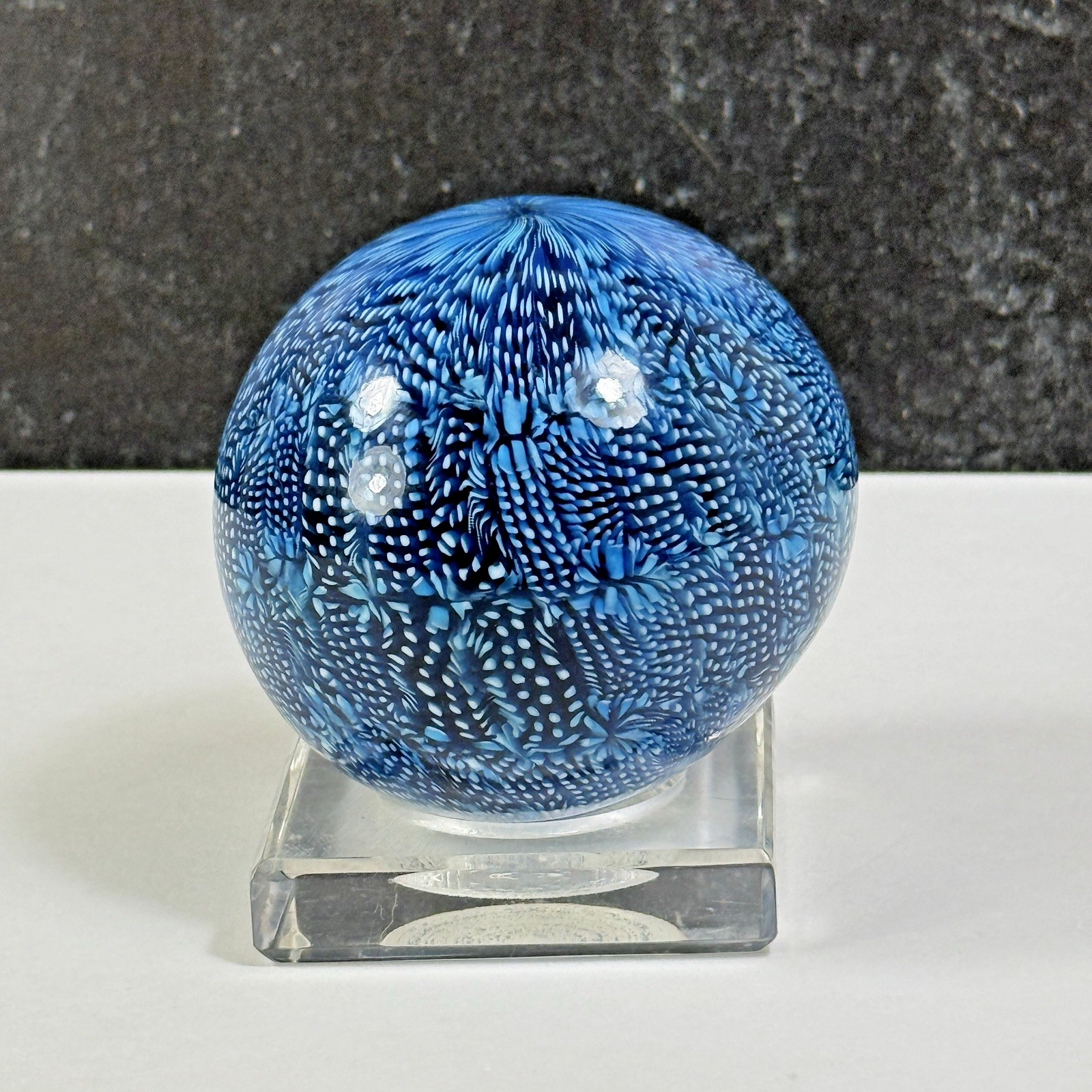Venini Ludovico Diaz Santillana Murine Blue Glass Orb Ball Signed 1960s
