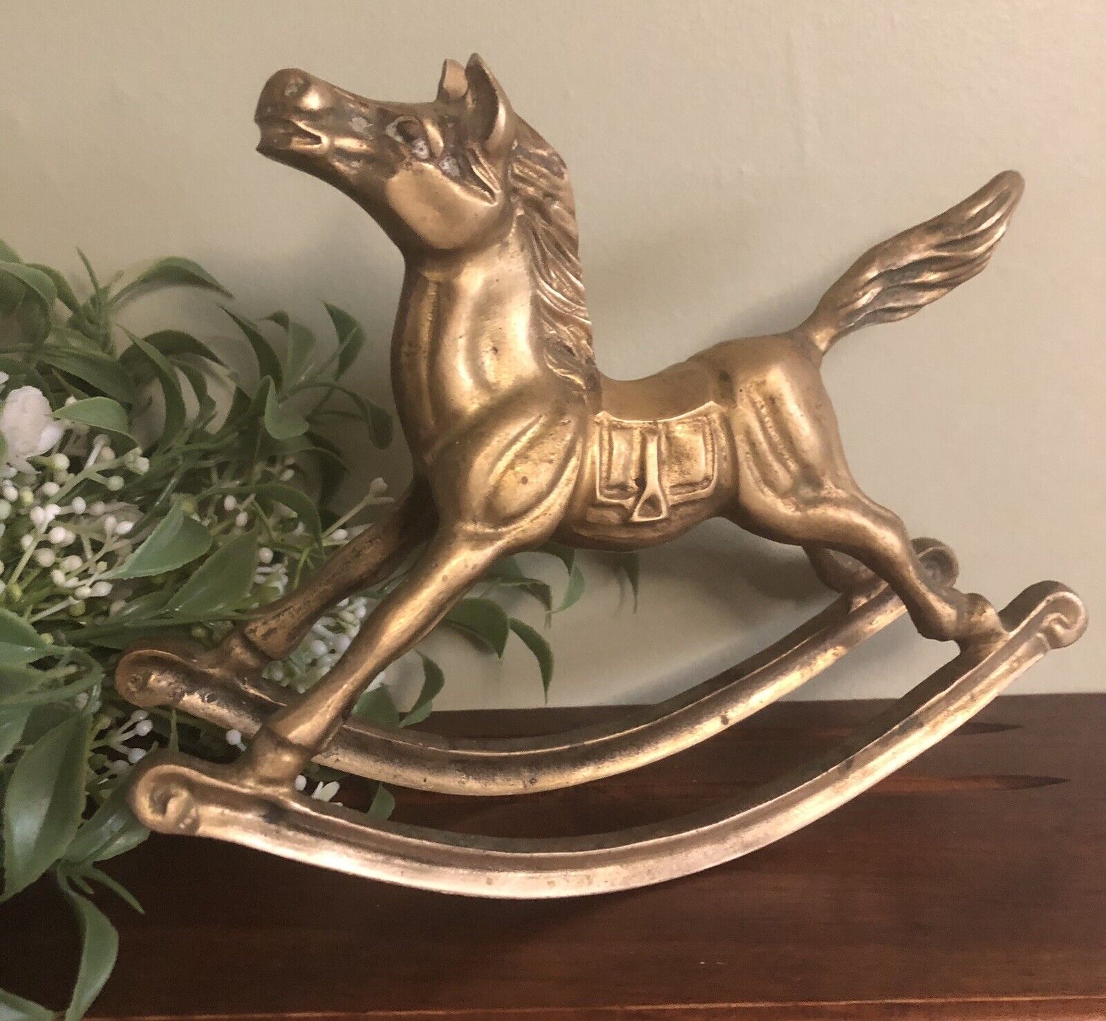 Vintage Solid Brass Rocking Horse Figurine 7.5”x6”
