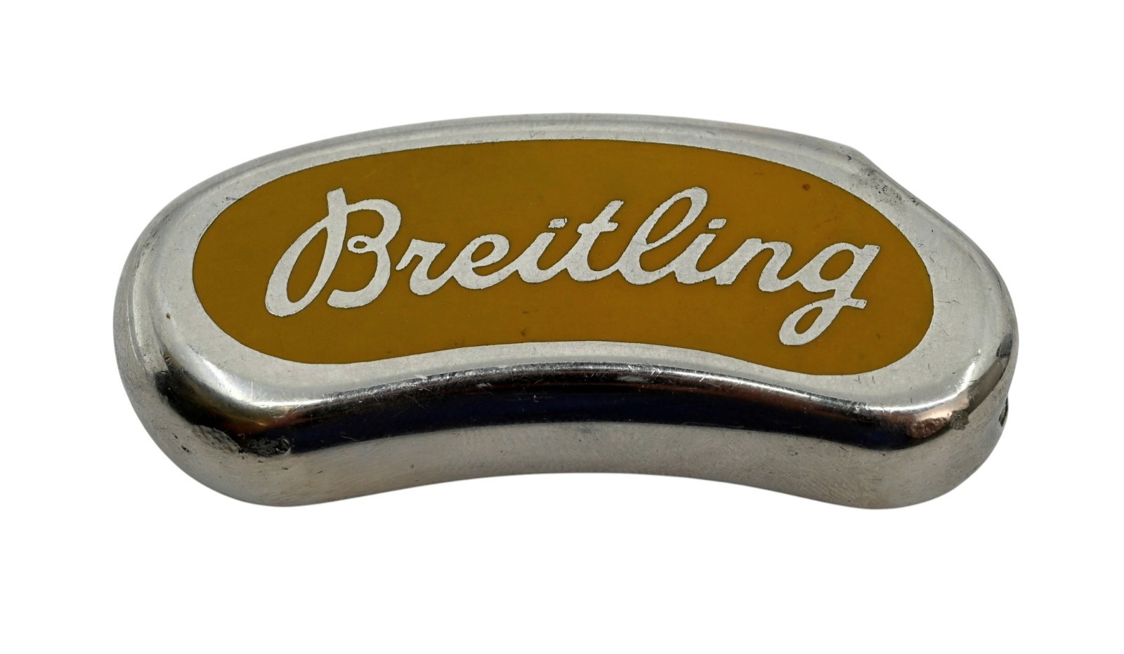 Rare Breitling Promotional Yellow Lighter Holder Pre-Owned Stainless Steel Rare Breitling Promotional Yellow Lighter Holder Pre-Owned Stainless Steel