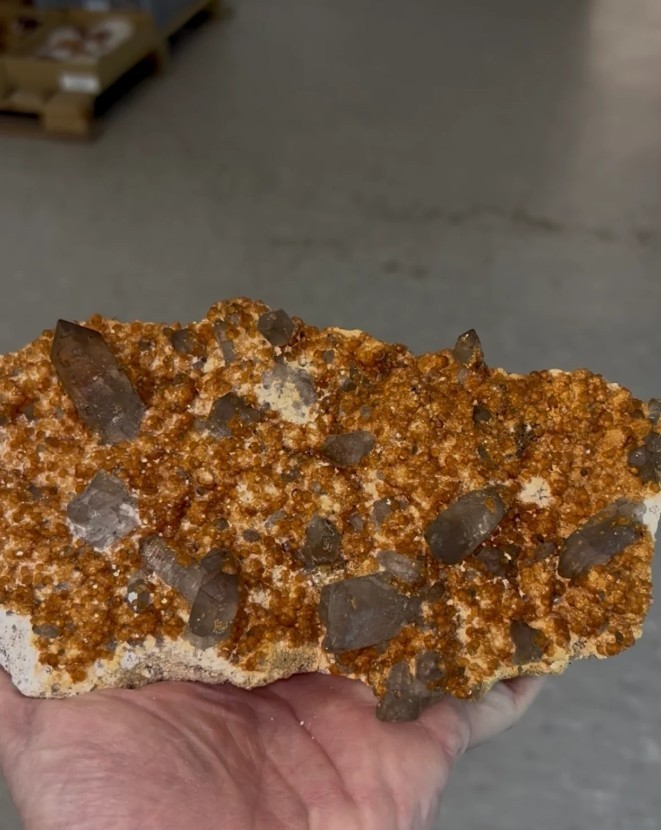 Very Impressive and Colorful Orange Spessartine Garnet with Smoky Quartz – Large