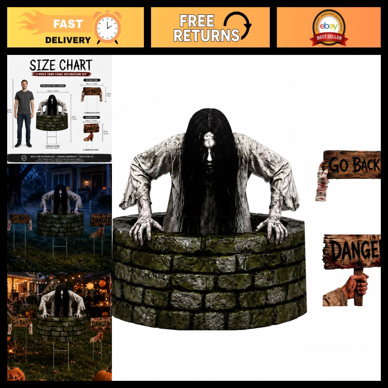 3-Piece Zombie Graveyard Headstone Set for Outdoor Halloween Decorations