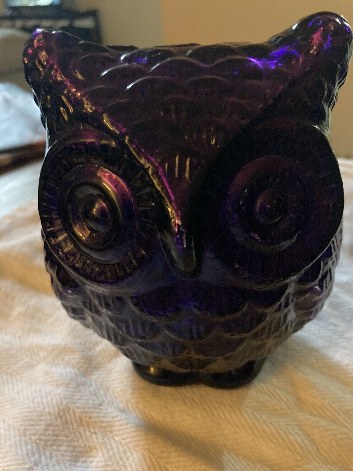 purple glass owl figurine