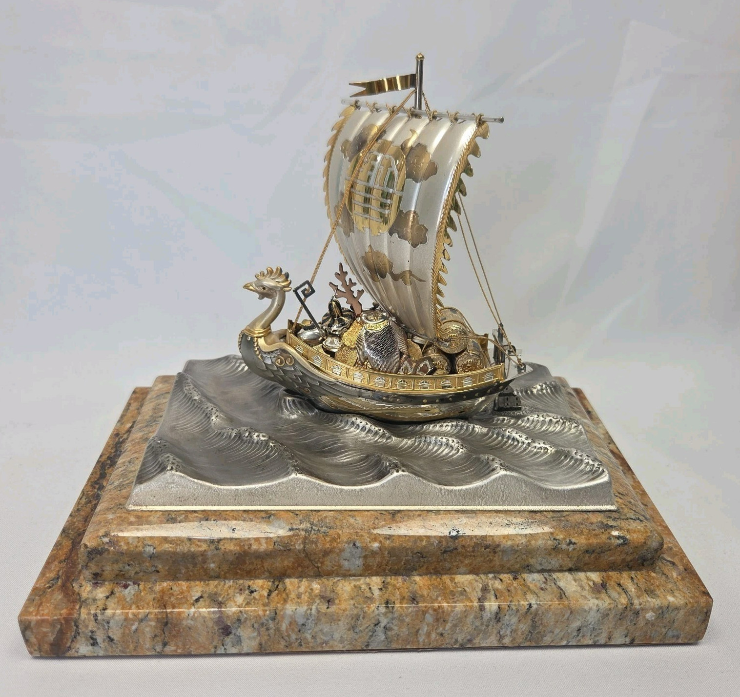 Vintage Seki Takehiko 960 Silver Japanese Phoenix Treasure Ship w/Case