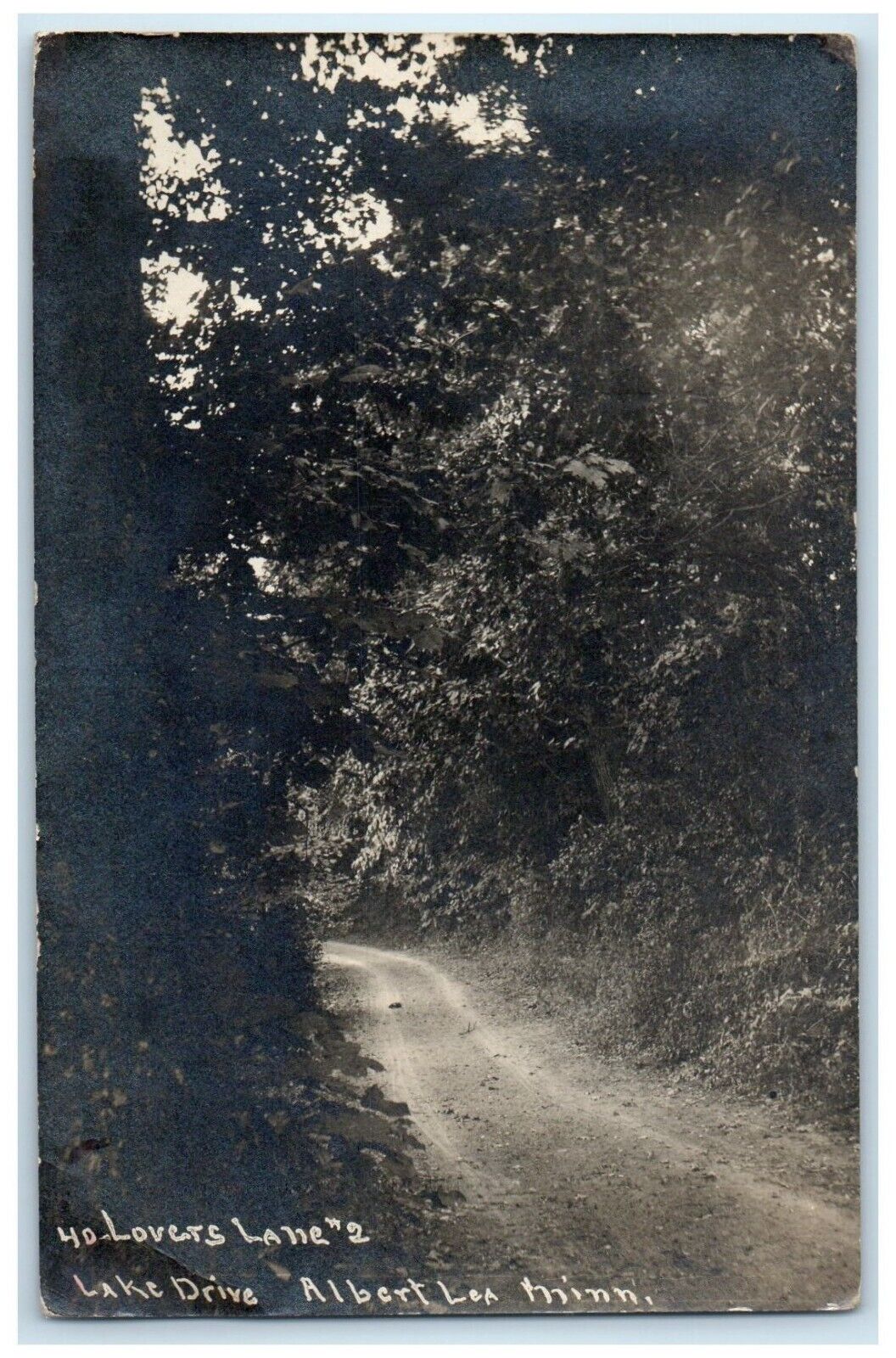 1911 Lovers Lane Lake Drive Albert Lea Minnesota MN RPPC Photo Postcard