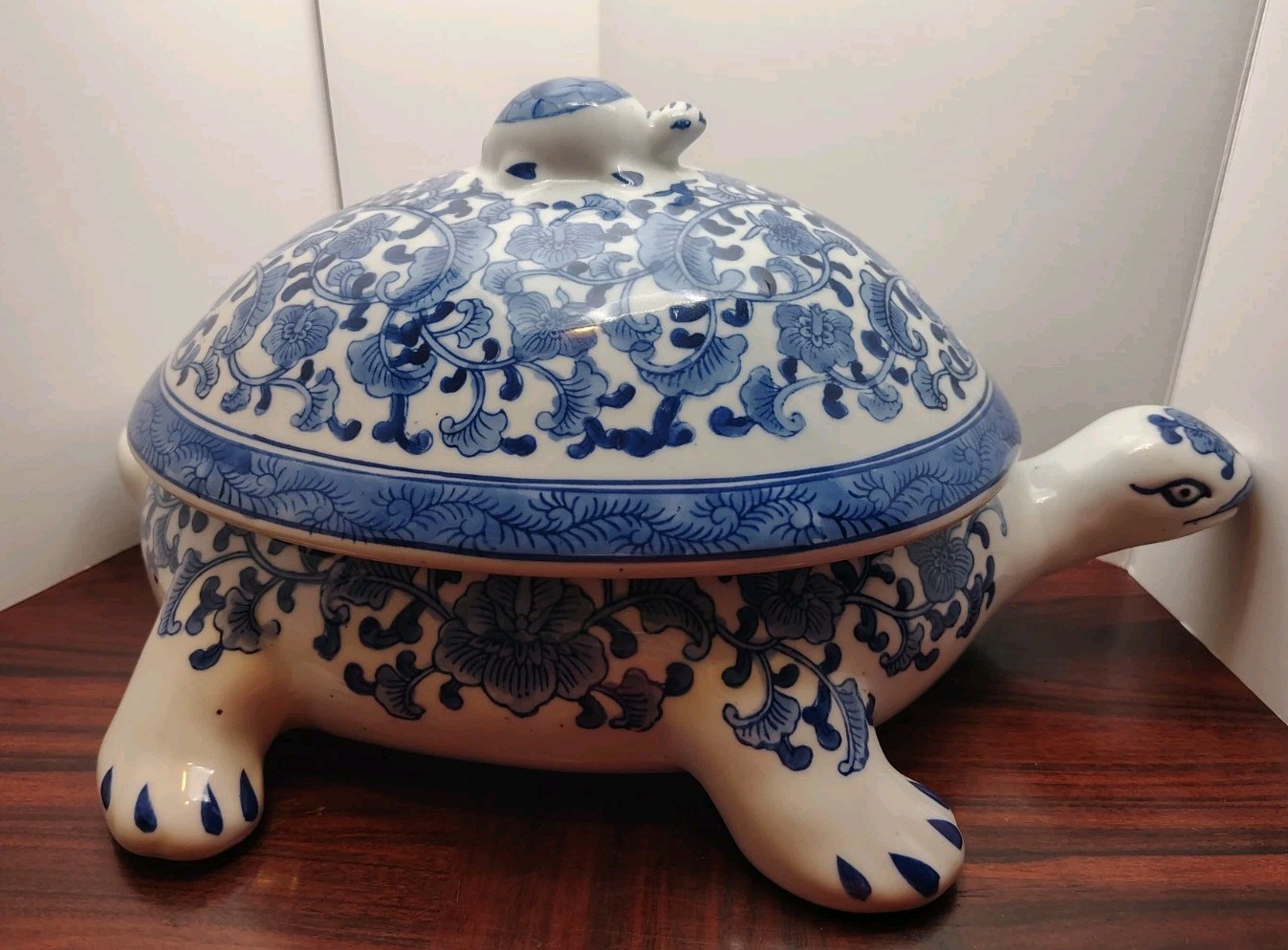 Large Chinese Blue and White Ceramic Chinoiserie Turtle Tureen Bombay Co Large Chinese Blue and White Ceramic Chinoiserie Turtle Tureen Bombay Co