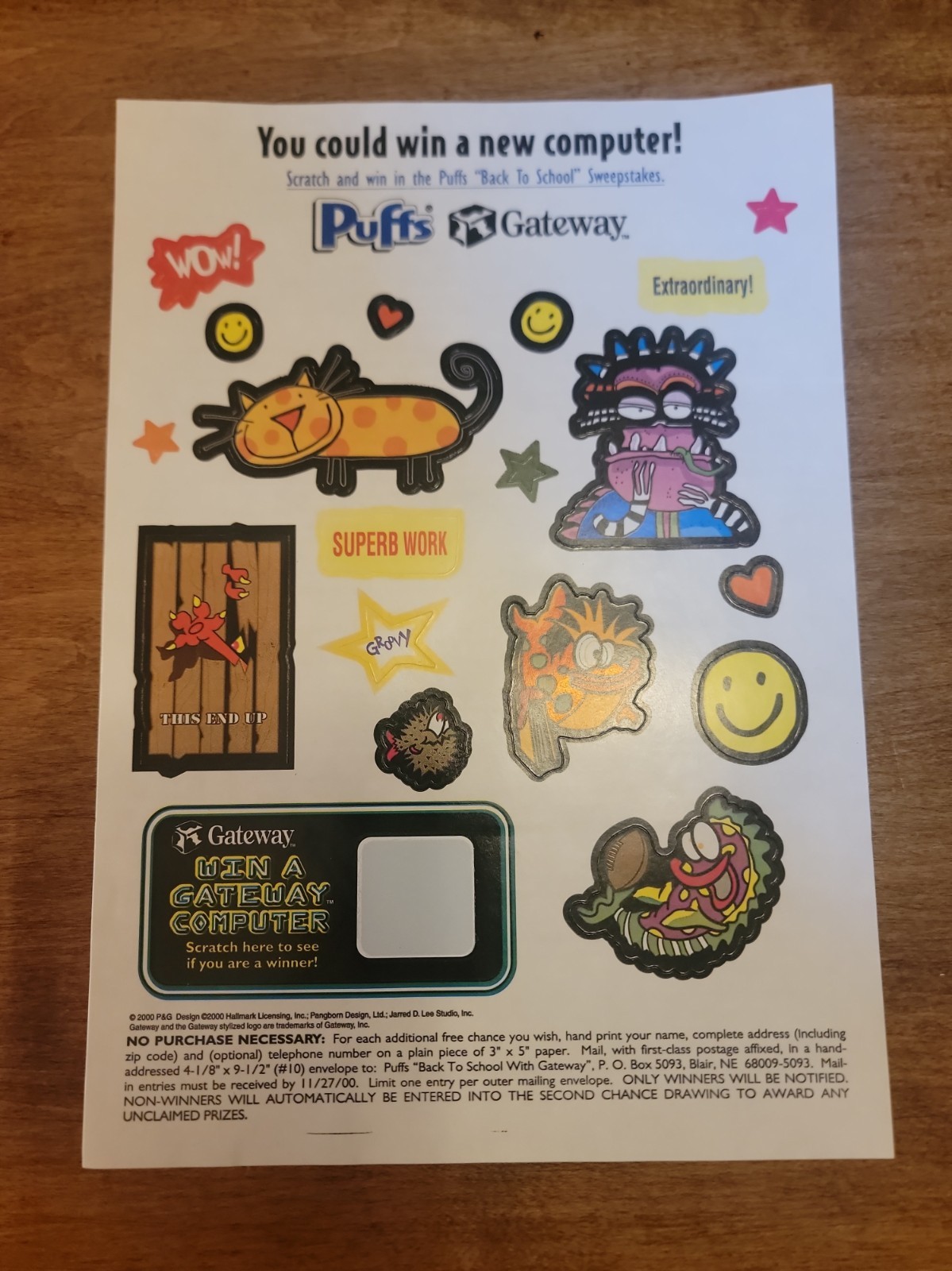 NEW Vintage 2000 Gateway Computers Stickers & Scratch Off Contest NOS Puffs 00s