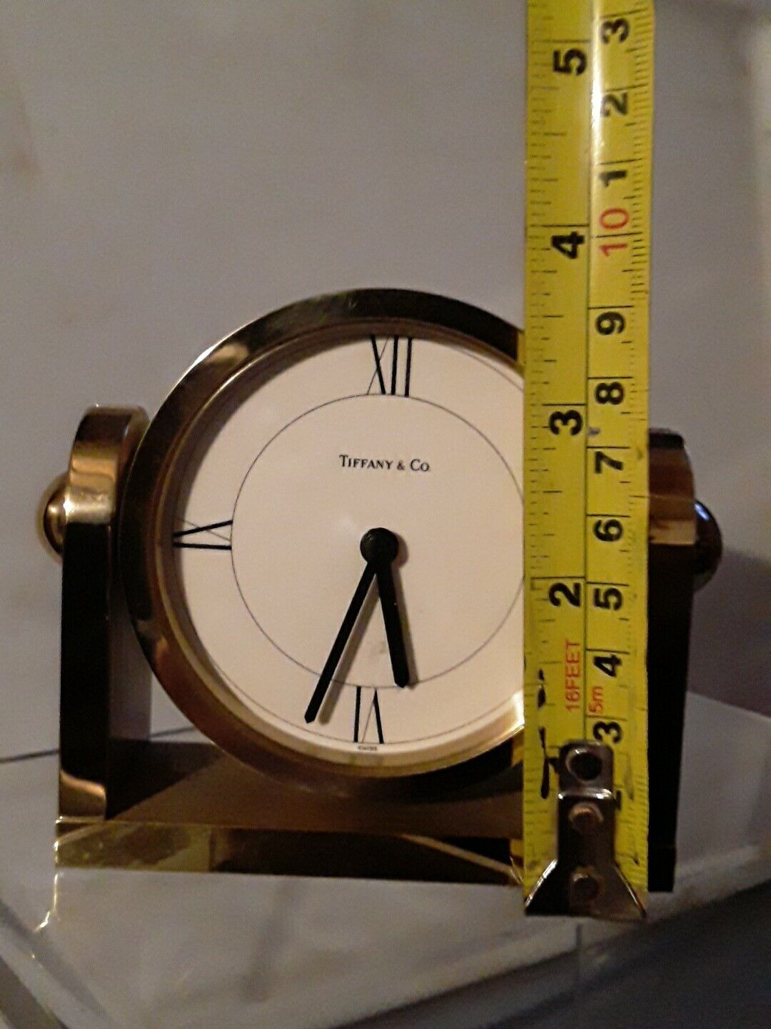Tiffany & Co. Swiss Desk Clock  Gold Tone  Brass Works PERFECT