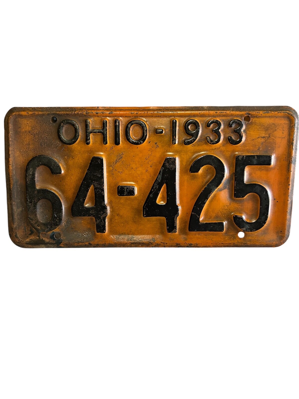 1933 State Of Ohio Auto License Plate Vintage Original