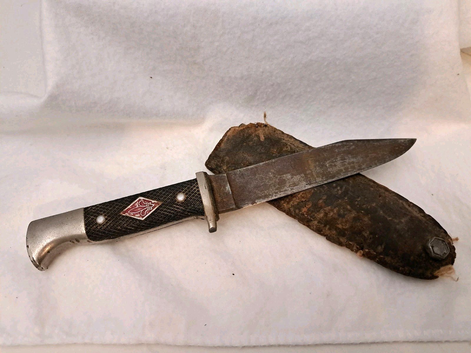 PIC SOLINGEN GERMANY Emil Voos Scout Knife 1950s 9.5 Inch Leather Sheath