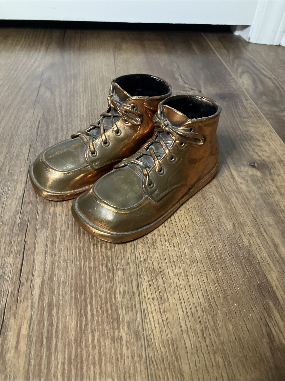 Two Vintage Brass Bronze Copper Plated Baby Shoes Nursery Decor