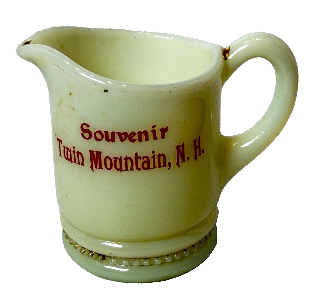 TWIN MOUNTAIN NH NEW HAMPSHIRE Uranium Custard Souvenir ANTIQUE Glass CREAMER