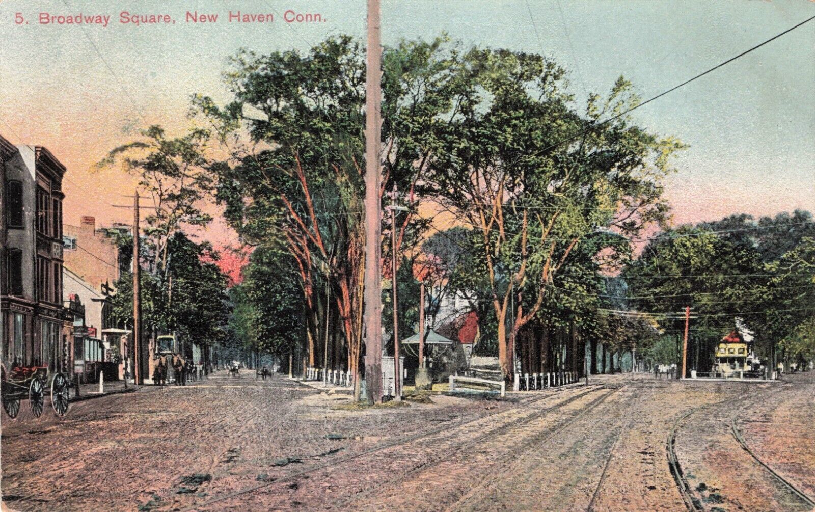 New Haven Connecticut CT Broadway Square horse & buggy  Vintage Postcard 1907