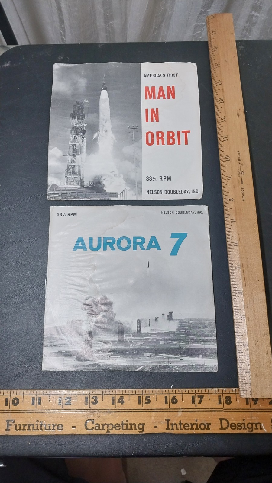 Vintage 1960s NASA Space Program 33 RPM Vinyl Records, Lot of 2 Atlas 6 Aurora 7