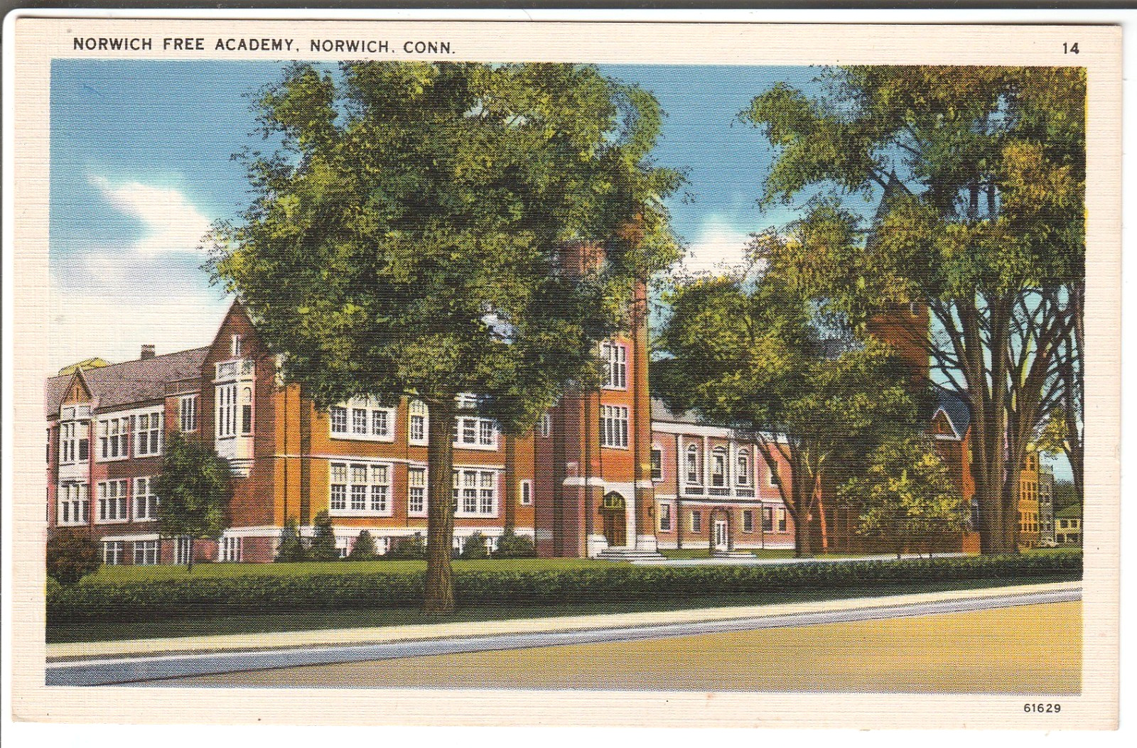 Norwich CT postcard - Norwich Free academy 1940s