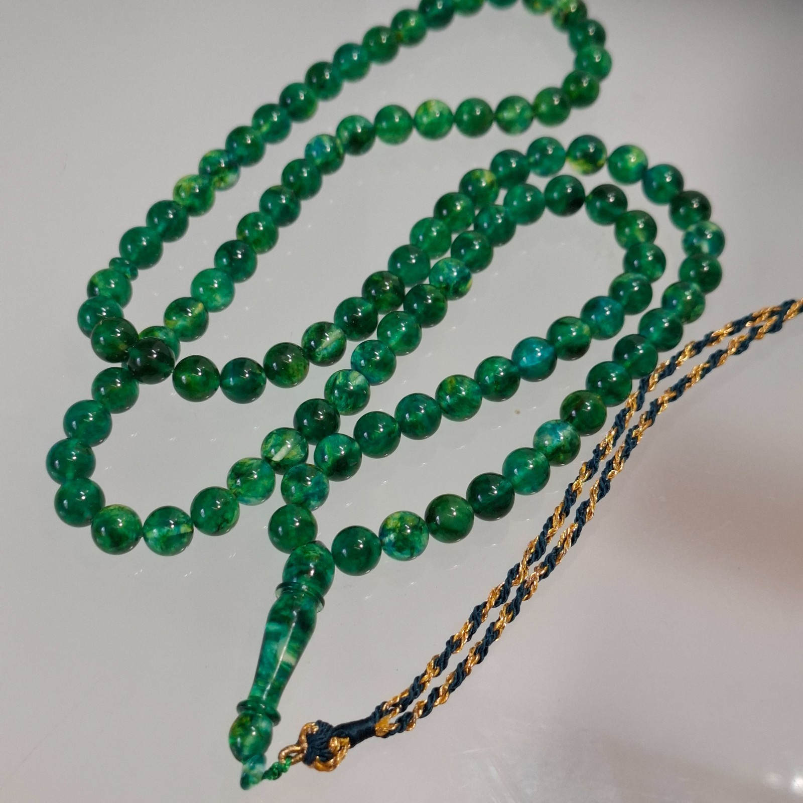 Amber Rosary – 99 sphere Beads, 8.7 mm, Green Amber Rosary 38gram Pressed amber