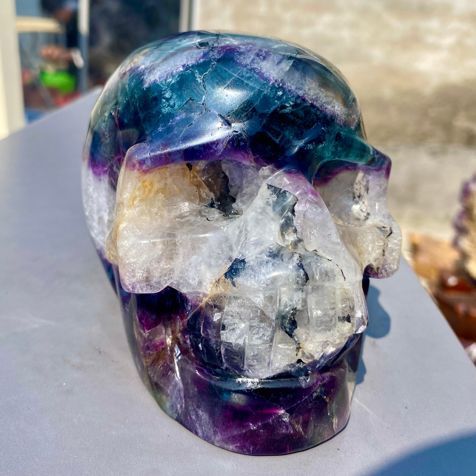 3.4LB Natural fluorite skull quartz hand carved crystal skull healing