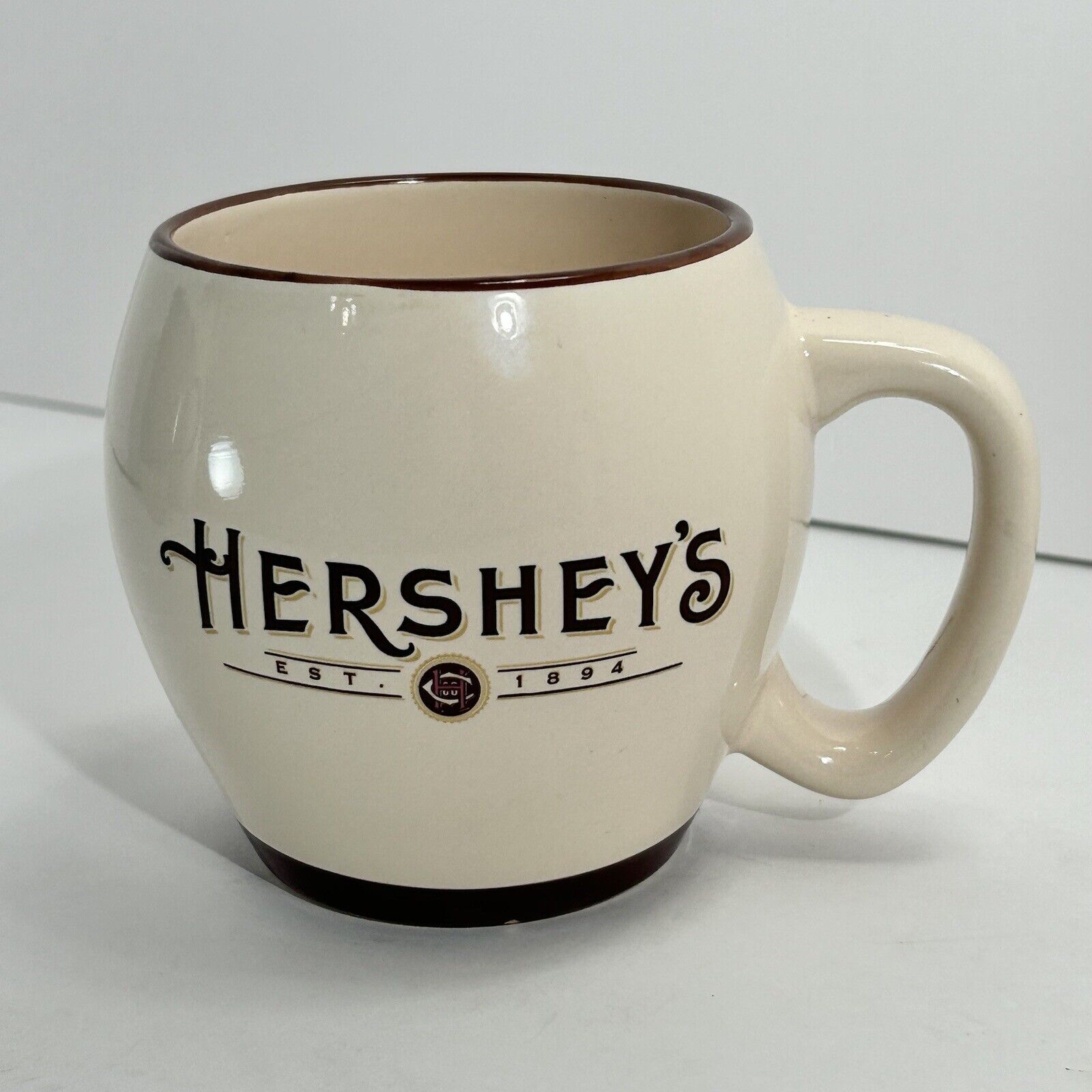 Hershey's Est.1894 Cream Brown Barrel Ceramic Coffee Cup Mug Hot Chocolate