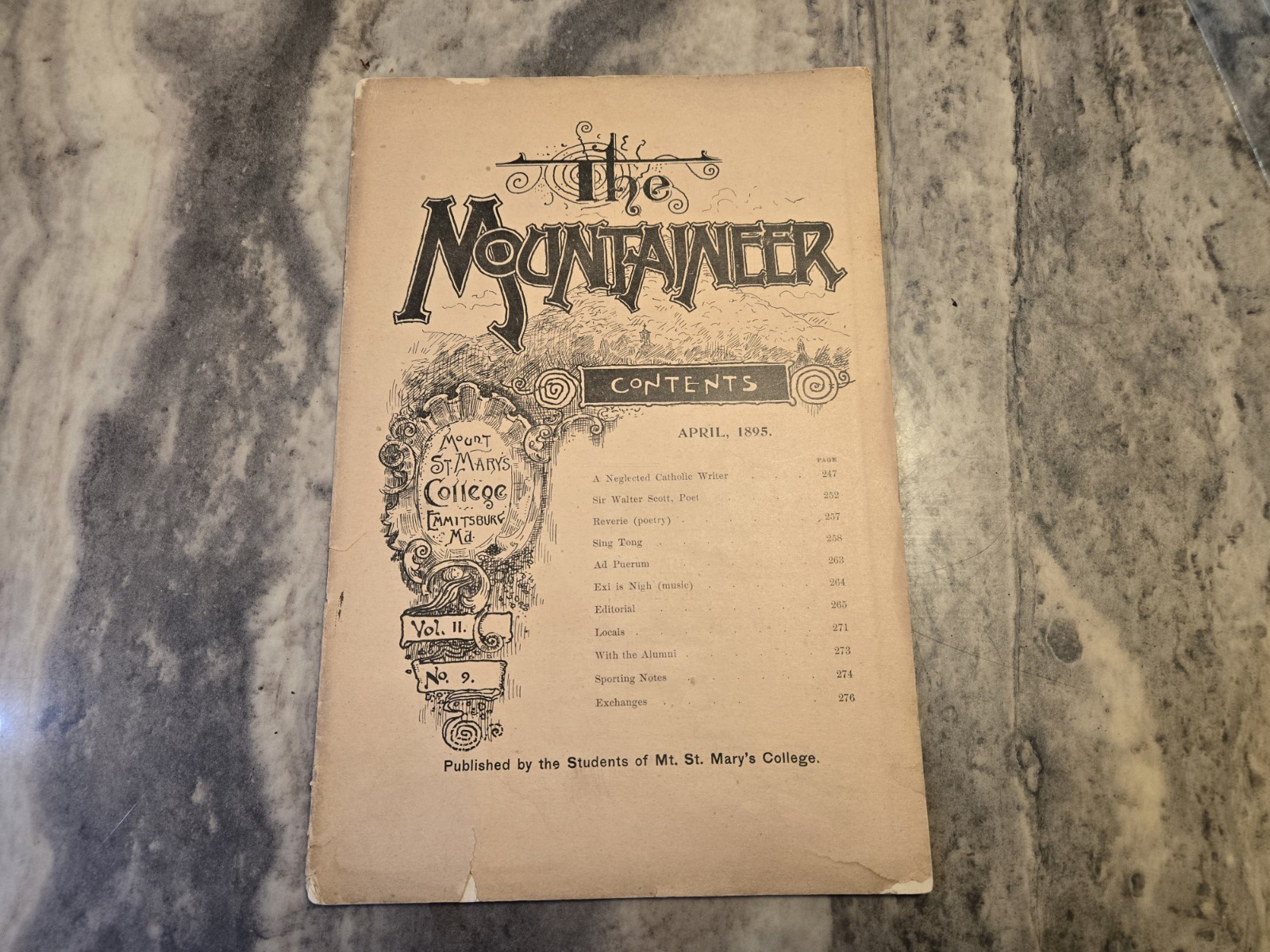 1895 OLDEST CATHOLIC SCHOOL MOUNTAINEER MOUNT ST. MARY\'S COLLEGE EMMISTSBURG PRG 1895 OLDEST CATHOLIC SCHOOL MOUNTAINEER MOUNT ST. MARY\'S COLLEGE EMMISTSBURG PRG