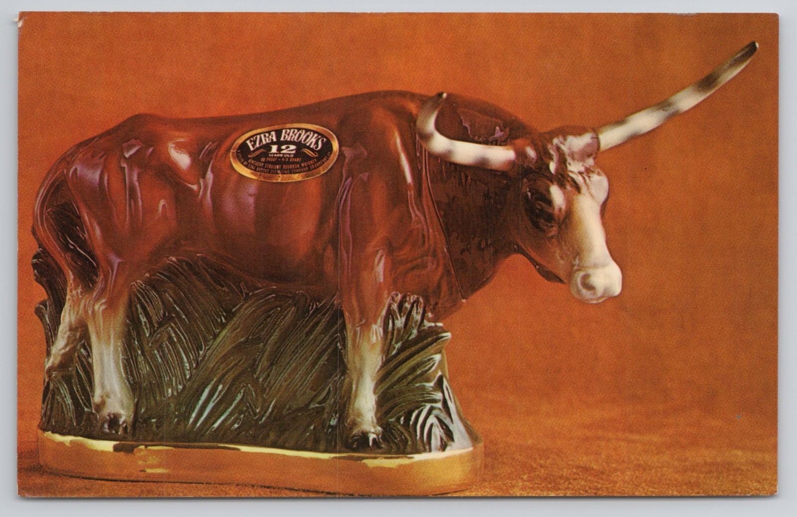 Vintage Ezra Brooks Texas Longhorn Bourbon Decanter Advertising Postcard Odessa