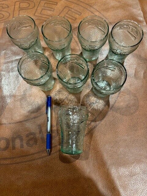 Set of 9 Cocal Cola Glasses - Clear Green - Pre owned - See Description
