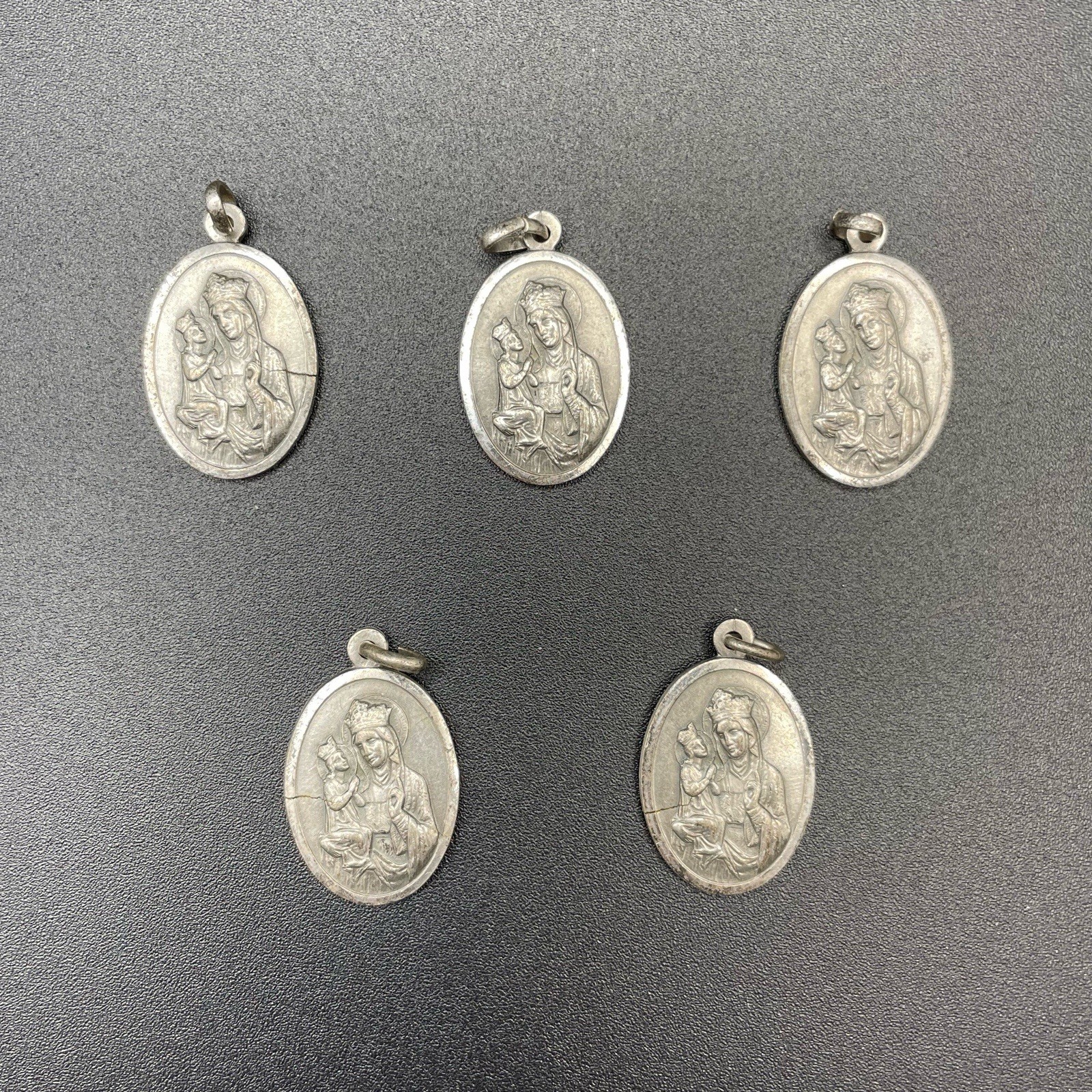Vintage St Anne de Beaupre Medals Lot of 5 Italy Silver-toned Catholic Pendants