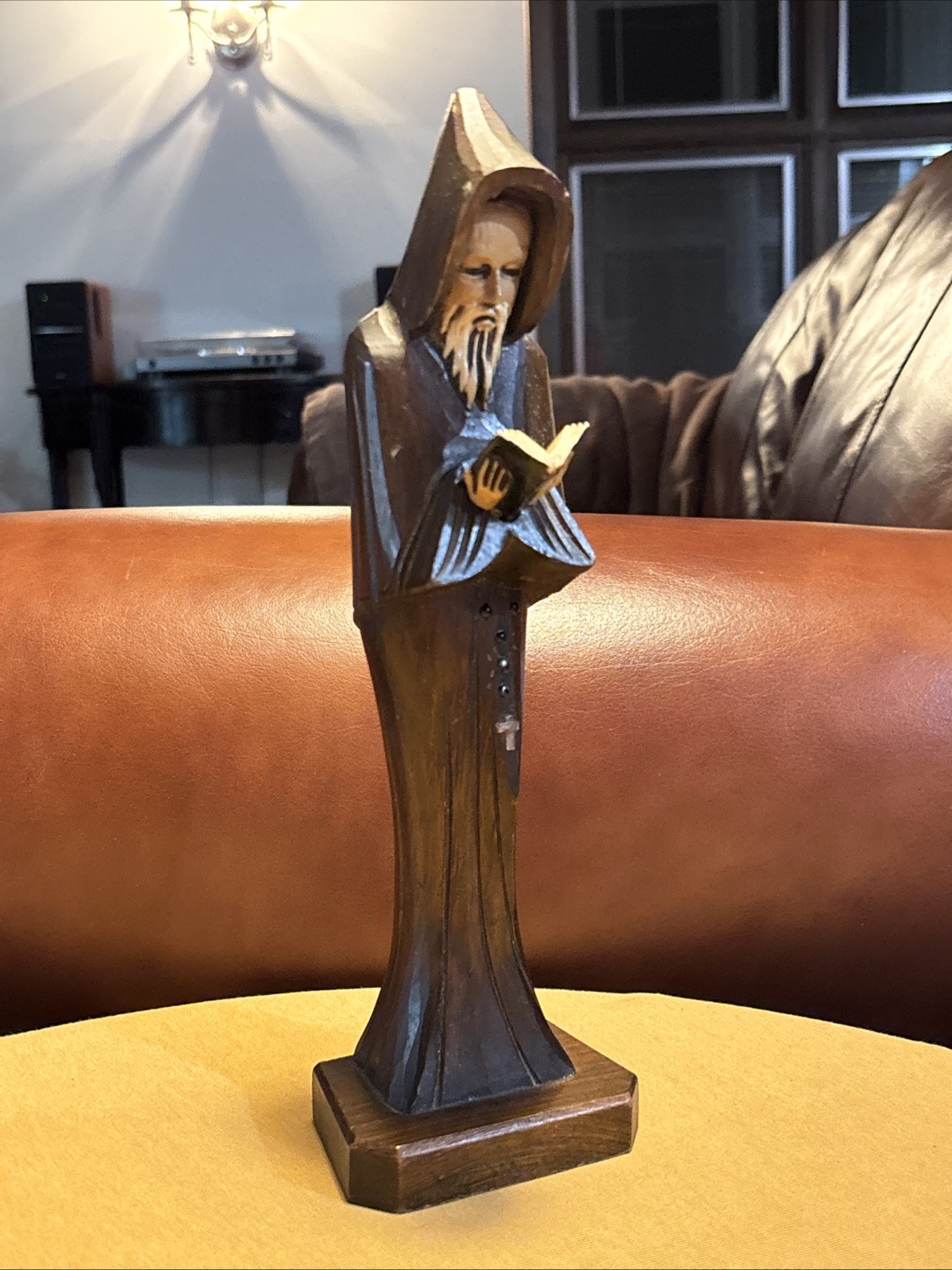 Vintage MCM Hermit Monk Priest Hand Carved Wooden Wood Figure Statue Bible 1967