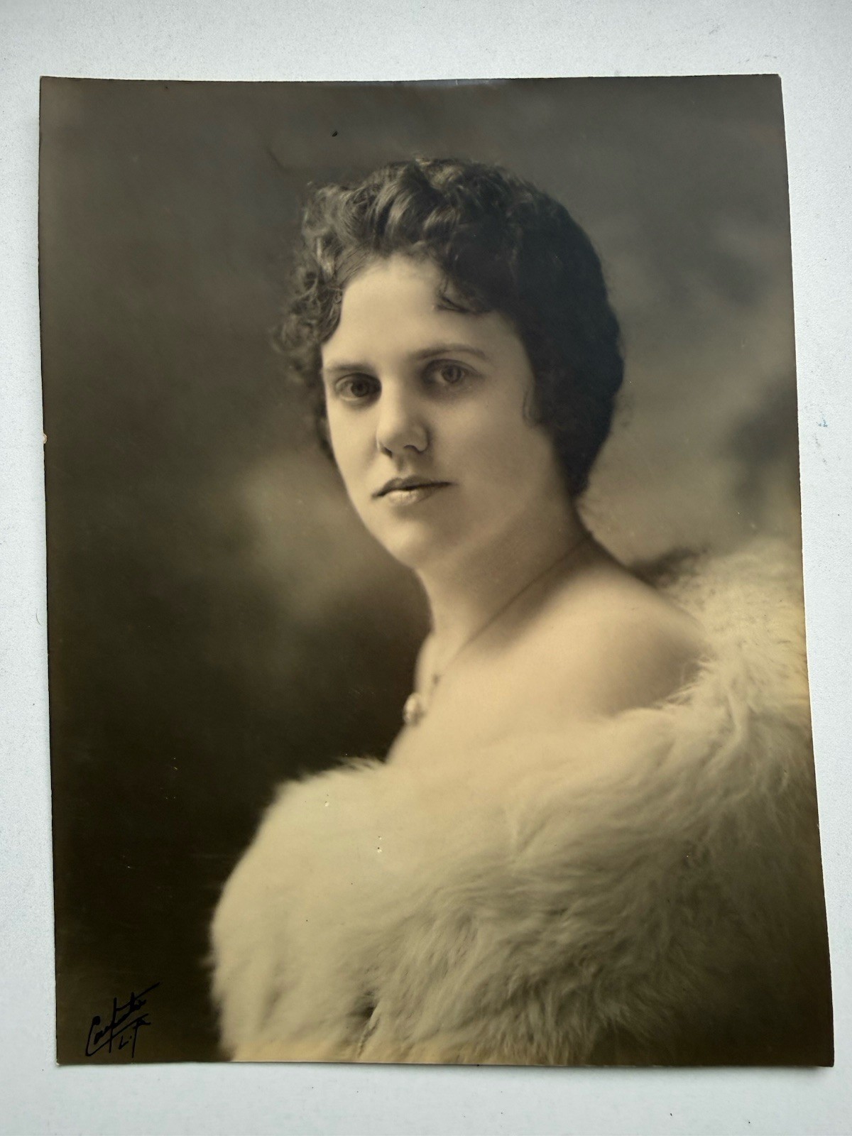 Vintage 1930s California Glamour Portrait Photo Woman Fur Signed 9x7